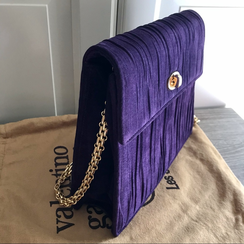 Valentino Purple Suede Chain Link Purse - Picture 3 of 14